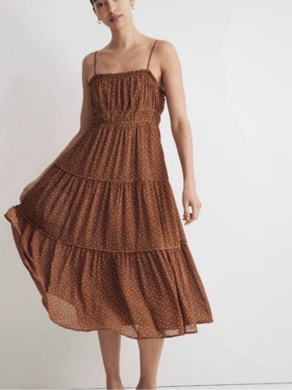 Madewell Brown Polka Dot Ruffled Strap Dress - Picture 3 of 4